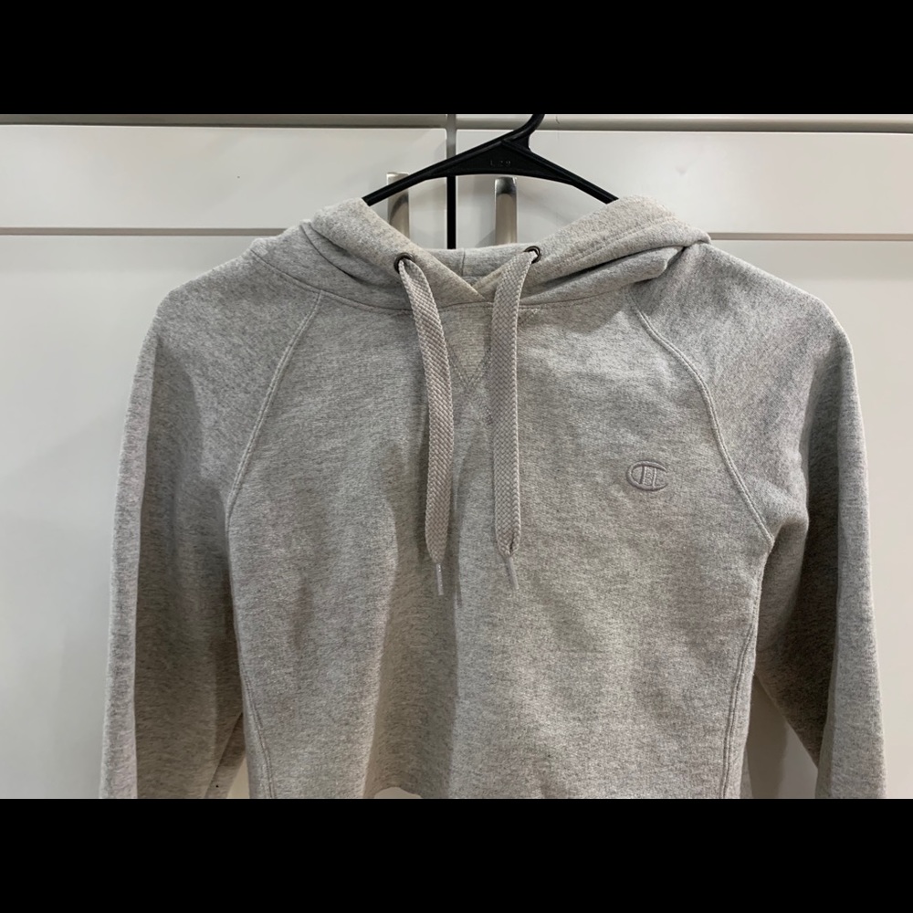 GRAY CROPPED CHAMPION HOODIE